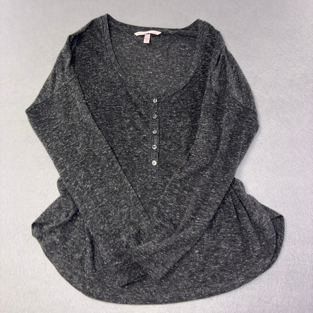 064 Victoria's Secret Henley Top Womens S Gray Excellent Long Sleeve